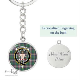 ScotsTee Shop Scottish MacFarlane Hunting Ancient Clan Crest Circle Pendant Tartan Luxury Keychain - Personalized Engraving