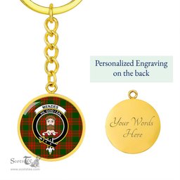 ScotsTee Shop Scottish Menzies Green Modern Clan Crest Circle Pendant Tartan Luxury Keychain - Personalized Engraving