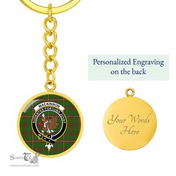 ScotsTee Shop Scottish MacKinnon Hunting Modern Clan Crest Circle Pendant Tartan Luxury Keychain - Personalized Engraving