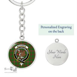 ScotsTee Shop Scottish MacKinnon Hunting Modern Clan Crest Circle Pendant Tartan Luxury Keychain - Personalized Engraving