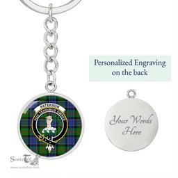 ScotsTee Shop Scottish Paterson Clan Crest Circle Pendant Tartan Luxury Keychain - Personalized Engraving