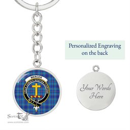 ScotsTee Shop Scottish Mercer Modern Clan Crest Circle Pendant Tartan Luxury Keychain - Personalized Engraving