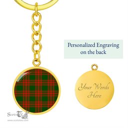 ScotsTee Shop Scottish Menzies Green Modern Clan Circle Pendant Tartan Luxury Keychain - Personalized Engraving