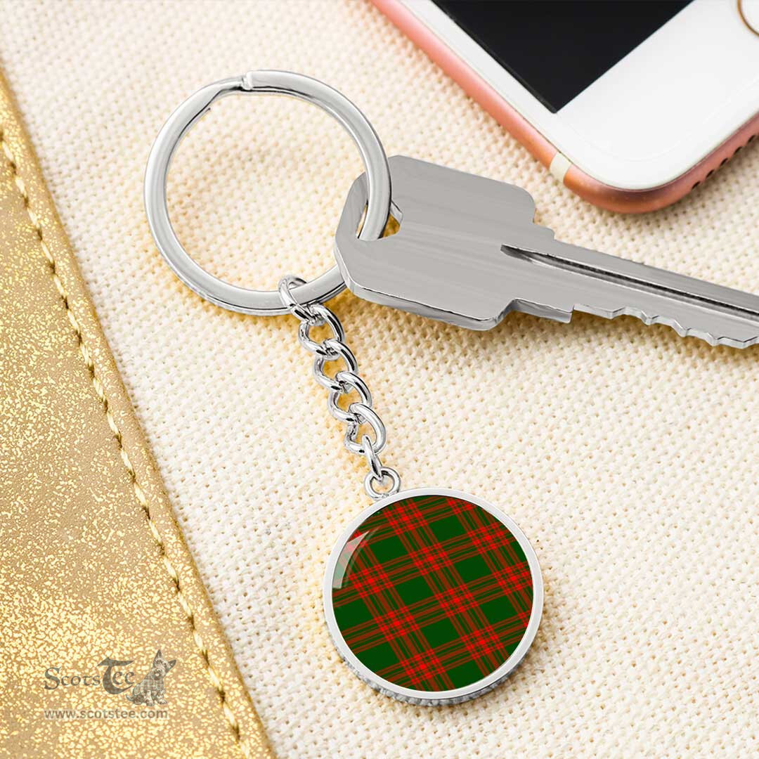 ScotsTee Shop Scottish Menzies Green Modern Clan Circle Pendant Tartan Luxury Keychain - Personalized Engraving