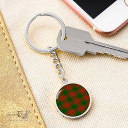 ScotsTee Shop Scottish Menzies Green Modern Clan Circle Pendant Tartan Luxury Keychain - Personalized Engraving