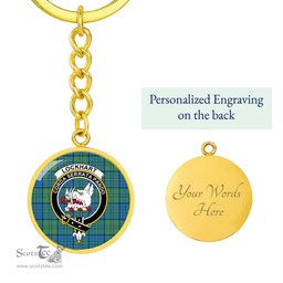 ScotsTee Shop Scottish Lockhart Modern Clan Crest Circle Pendant Tartan Luxury Keychain - Personalized Engraving