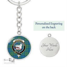 ScotsTee Shop Scottish Lockhart Modern Clan Crest Circle Pendant Tartan Luxury Keychain - Personalized Engraving