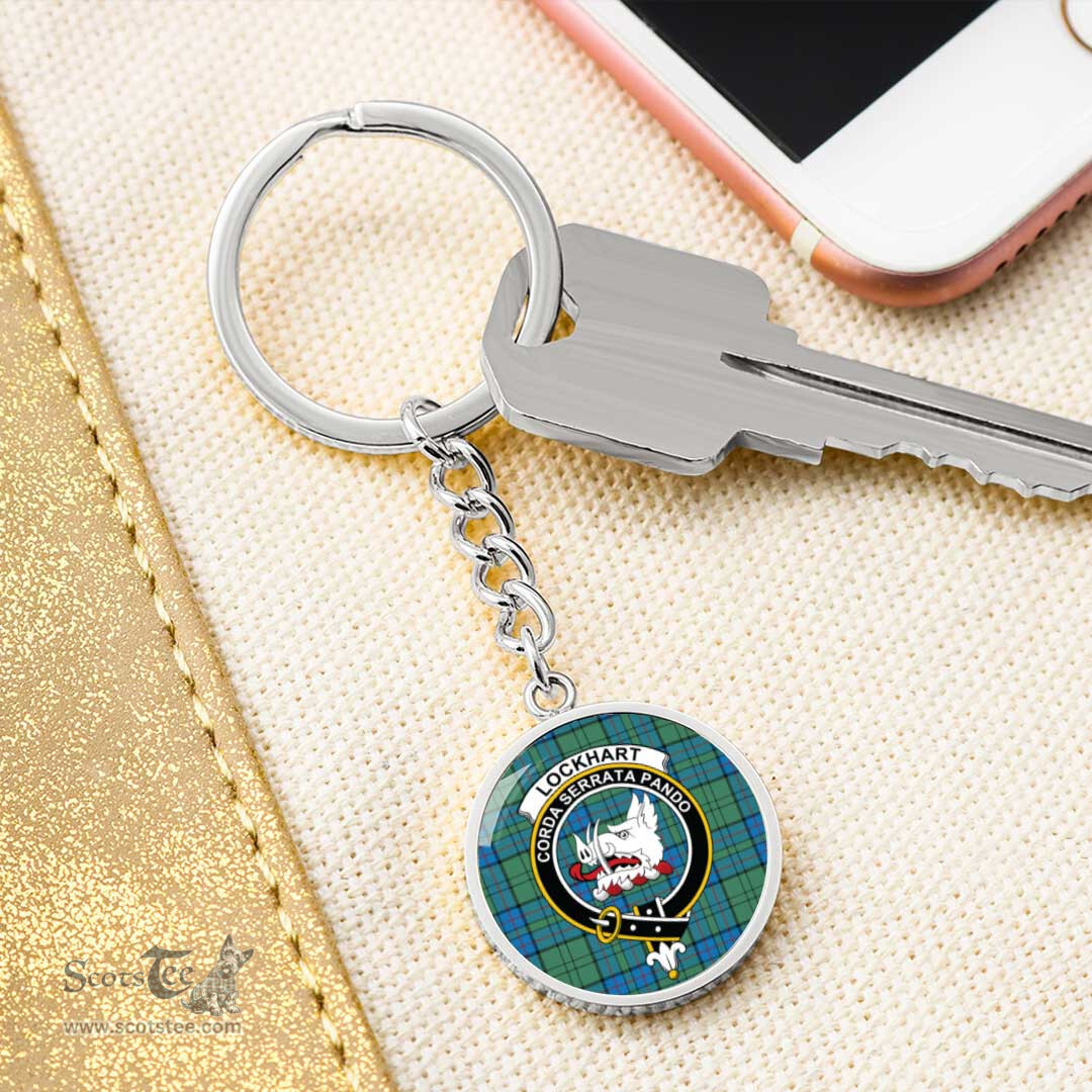 ScotsTee Shop Scottish Lockhart Modern Clan Crest Circle Pendant Tartan Luxury Keychain - Personalized Engraving