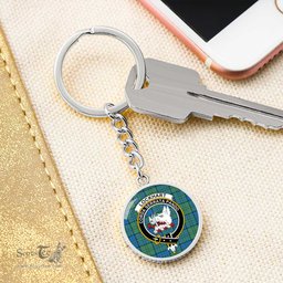 ScotsTee Shop Scottish Lockhart Modern Clan Crest Circle Pendant Tartan Luxury Keychain - Personalized Engraving