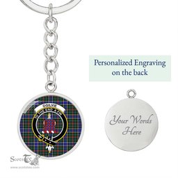 ScotsTee Shop Scottish Ogilvie of Airlie Ancient Clan Crest Circle Pendant Tartan Luxury Keychain - Personalized Engraving