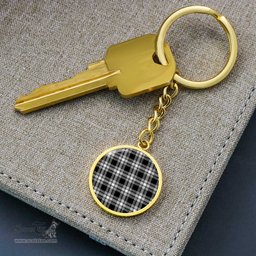 ScotsTee Shop Scottish Menzies Black & White Modern Clan Circle Pendant Tartan Luxury Keychain - Personalized Engraving