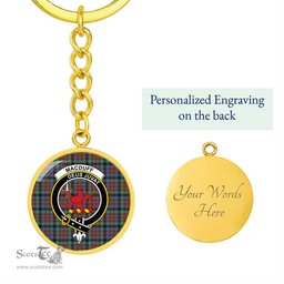 ScotsTee Shop Scottish MacDuff Hunting Ancient Clan Crest Circle Pendant Tartan Luxury Keychain - Personalized Engraving