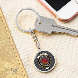 ScotsTee Shop Scottish MacDuff Hunting Ancient Clan Crest Circle Pendant Tartan Luxury Keychain - Personalized Engraving