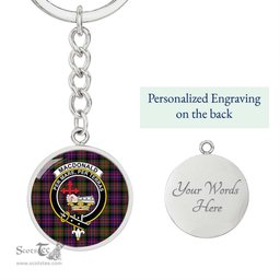ScotsTee Shop Scottish MacDonald Modern Clan Crest Circle Pendant Tartan Luxury Keychain - Personalized Engraving