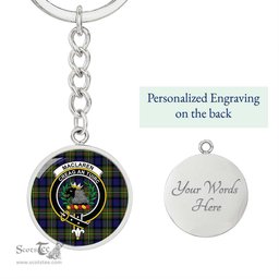 ScotsTee Shop Scottish MacLaren Modern Clan Crest Circle Pendant Tartan Luxury Keychain - Personalized Engraving