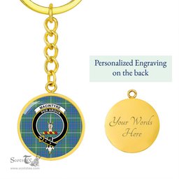 ScotsTee Shop Scottish MacIntyre Hunting Ancient Clan Crest Circle Pendant Tartan Luxury Keychain - Personalized Engraving