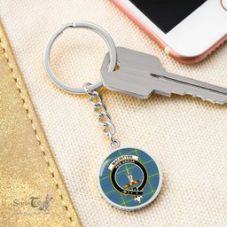 ScotsTee Shop Scottish MacIntyre Hunting Ancient Clan Crest Circle Pendant Tartan Luxury Keychain - Personalized Engraving