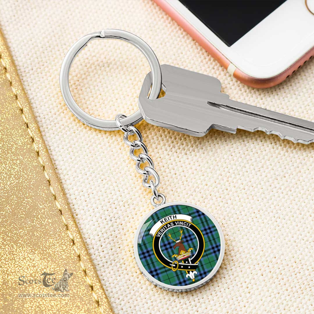 ScotsTee Shop Scottish Keith Ancient Clan Crest Circle Pendant Tartan Luxury Keychain - Personalized Engraving