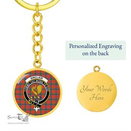 ScotsTee Shop Scottish Sinclair Ancient Clan Crest Circle Pendant Tartan Luxury Keychain - Personalized Engraving