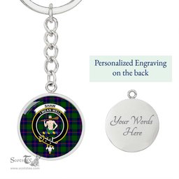 ScotsTee Shop Scottish Shaw Modern Clan Crest Circle Pendant Tartan Luxury Keychain - Personalized Engraving