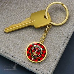 ScotsTee Shop Scottish Wallace Hunting Red Clan Crest Circle Pendant Tartan Luxury Keychain - Personalized Engraving