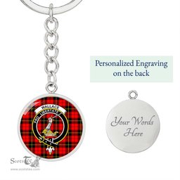 ScotsTee Shop Scottish Wallace Hunting Red Clan Crest Circle Pendant Tartan Luxury Keychain - Personalized Engraving