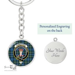 ScotsTee Shop Scottish Robertson Hunting Ancient Clan Crest Circle Pendant Tartan Luxury Keychain - Personalized Engraving