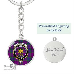 ScotsTee Shop Scottish Wardlaw Modern Clan Crest Circle Pendant Tartan Luxury Keychain - Personalized Engraving
