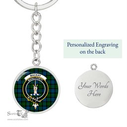 ScotsTee Shop Scottish MacKay Modern Clan Crest Circle Pendant Tartan Luxury Keychain - Personalized Engraving