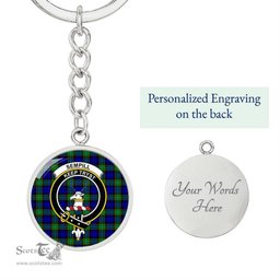 ScotsTee Shop Scottish Sempill Modern Clan Crest Circle Pendant Tartan Luxury Keychain - Personalized Engraving