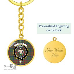 ScotsTee Shop Scottish Shaw Green Modern Clan Crest Circle Pendant Tartan Luxury Keychain - Personalized Engraving