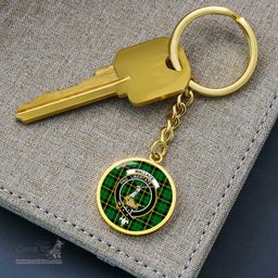 ScotsTee Shop Scottish Wallace Hunting Green Clan Crest Circle Pendant Tartan Luxury Keychain - Personalized Engraving