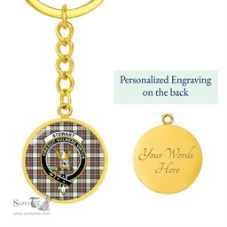 ScotsTee Shop Scottish Stewart Dress Ancient Clan Crest Circle Pendant Tartan Luxury Keychain - Personalized Engraving