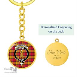 ScotsTee Shop Scottish Scrymgeour Clan Crest Circle Pendant Tartan Luxury Keychain - Personalized Engraving