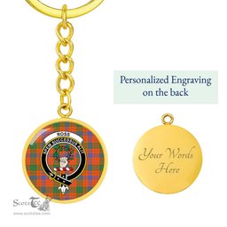 ScotsTee Shop Scottish Ross Ancient Clan Crest Circle Pendant Tartan Luxury Keychain - Personalized Engraving