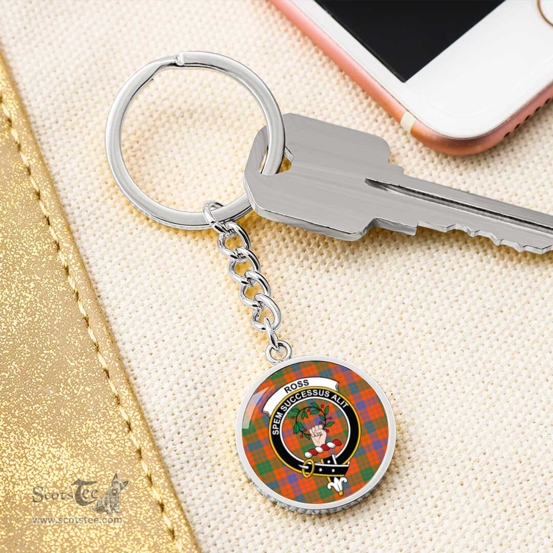 ScotsTee Shop Scottish Ross Ancient Clan Crest Circle Pendant Tartan Luxury Keychain - Personalized Engraving