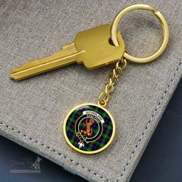 ScotsTee Shop Scottish Sutherland Modern Clan Crest Circle Pendant Tartan Luxury Keychain - Personalized Engraving