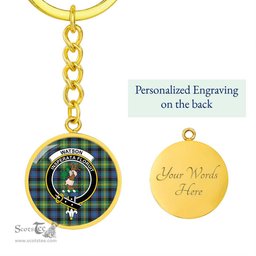 ScotsTee Shop Scottish Watson Ancient Clan Crest Circle Pendant Tartan Luxury Keychain - Personalized Engraving