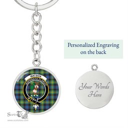 ScotsTee Shop Scottish Watson Ancient Clan Crest Circle Pendant Tartan Luxury Keychain - Personalized Engraving