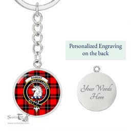 ScotsTee Shop Scottish Ramsay Modern Clan Crest Circle Pendant Tartan Luxury Keychain - Personalized Engraving