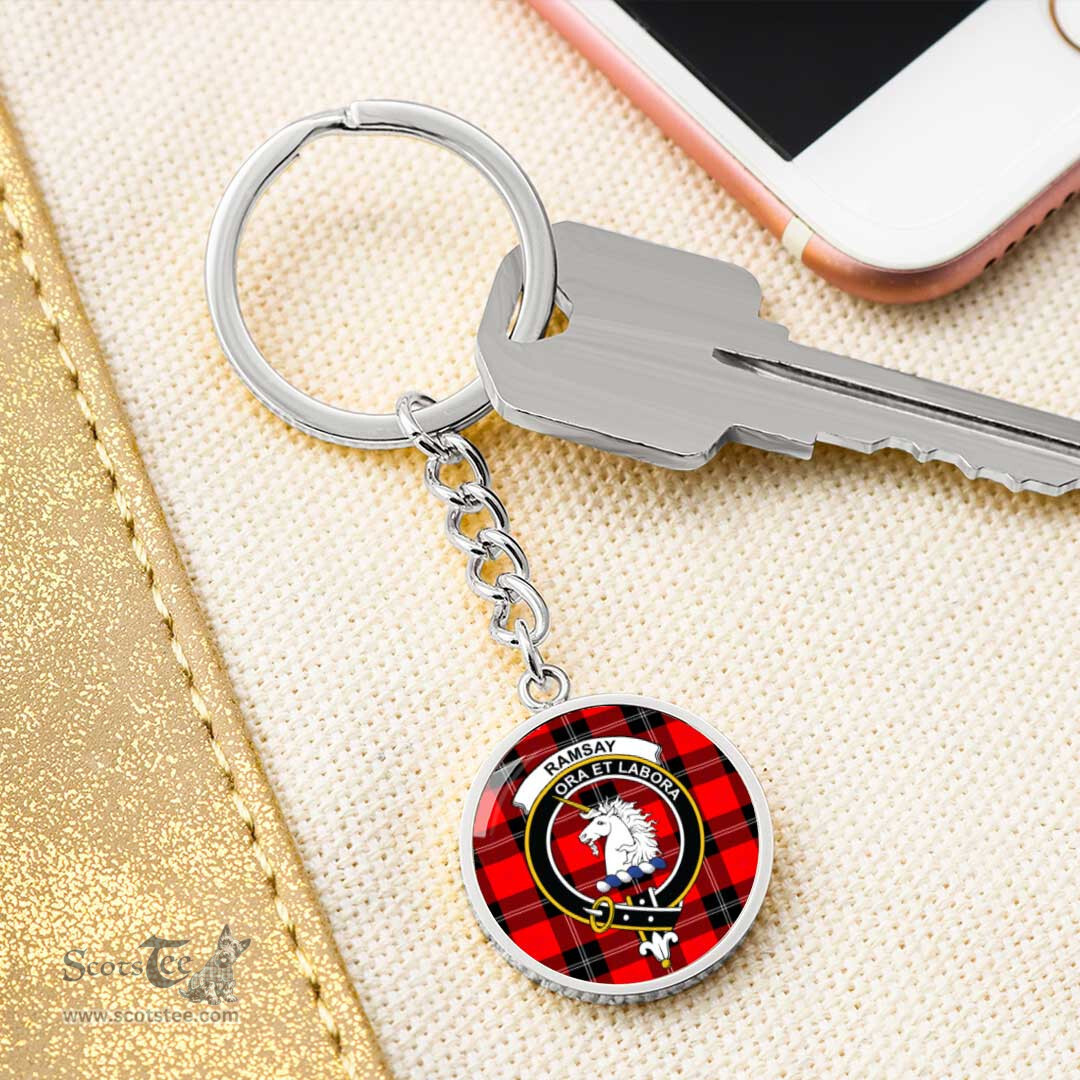 ScotsTee Shop Scottish Ramsay Modern Clan Crest Circle Pendant Tartan Luxury Keychain - Personalized Engraving
