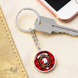 ScotsTee Shop Scottish Ramsay Modern Clan Crest Circle Pendant Tartan Luxury Keychain - Personalized Engraving