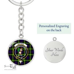 ScotsTee Shop Scottish Watson Modern Clan Crest Circle Pendant Tartan Luxury Keychain - Personalized Engraving
