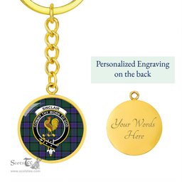 ScotsTee Shop Scottish Sinclair Hunting Modern Clan Crest Circle Pendant Tartan Luxury Keychain - Personalized Engraving