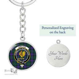 ScotsTee Shop Scottish Sinclair Hunting Modern Clan Crest Circle Pendant Tartan Luxury Keychain - Personalized Engraving