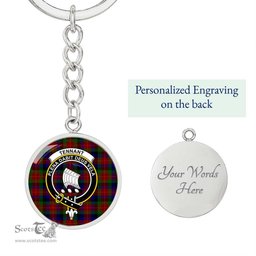 ScotsTee Shop Scottish Tennant Clan Crest Circle Pendant Tartan Luxury Keychain - Personalized Engraving