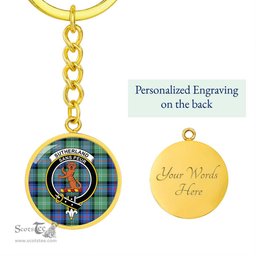 ScotsTee Shop Scottish Sutherland Old Ancient Clan Crest Circle Pendant Tartan Luxury Keychain - Personalized Engraving