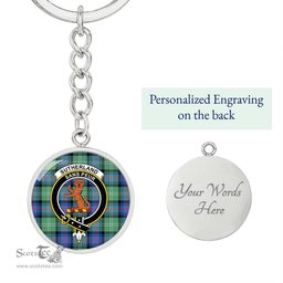 ScotsTee Shop Scottish Sutherland Old Ancient Clan Crest Circle Pendant Tartan Luxury Keychain - Personalized Engraving
