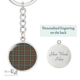 ScotsTee Shop Scottish Shaw Green Modern Clan Circle Pendant Tartan Luxury Keychain - Personalized Engraving