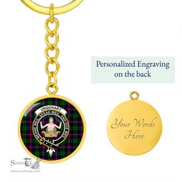 ScotsTee Shop Scottish Urquhart Modern Clan Crest Circle Pendant Tartan Luxury Keychain - Personalized Engraving